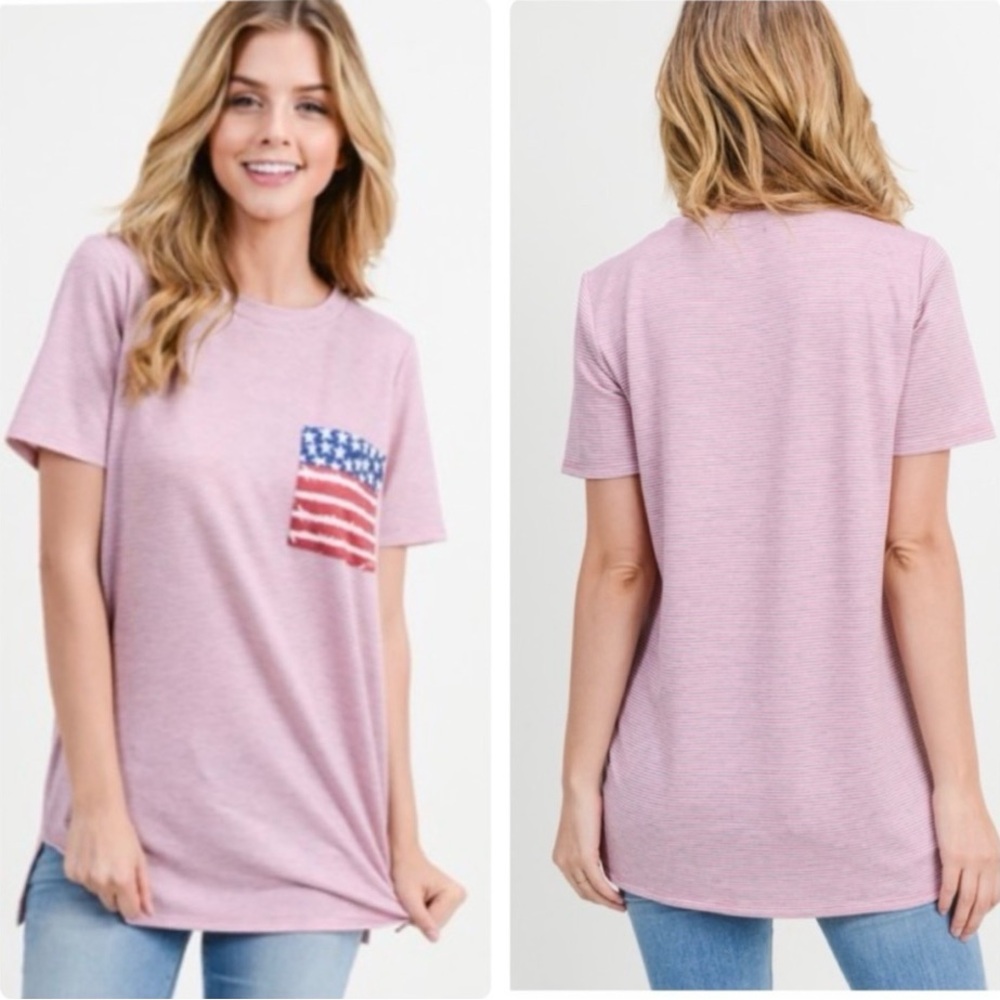 First Love Women’s Patriotic Striped Flag Pocket Tops